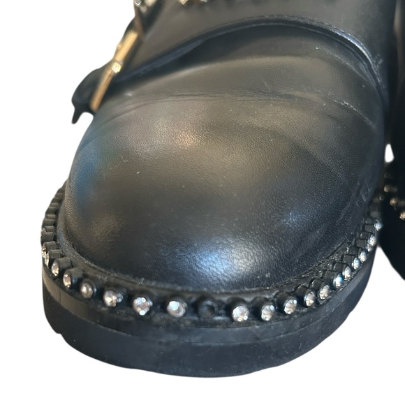 KURT GEIGER LONDON Black Embellished Double Strap Leather Monk Strap Shoes 10.5 - Picture 8 of 15